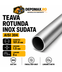 Teava rotunda inox sudata AISI 304, 101.6 x 1.5 mm, 6 metri Teava rotunda inox sudata AISI 304, 101.6 x 1.5 mm, 6 metri